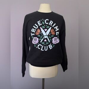 True Crime Club Black Graphic Sweatshirt Gothic Rose Gildan Medium